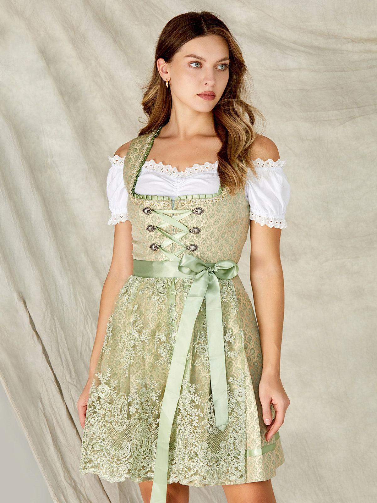 Grün Hakenverschluss Gerader Ausschnitt Dirndl Bea